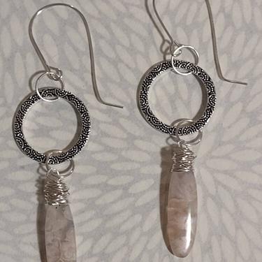 Handcrafted Cherry Blossom Agate Snow Cloud Goddess Sterling Silver Dangle Earrings 3