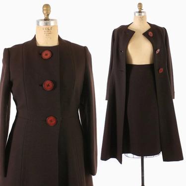 Vintage 60s COAT &amp; SKIRT Set / 1960s Harve Benard Designer Chocolate Wool Princess Coat and Pencil Skirt M - L 