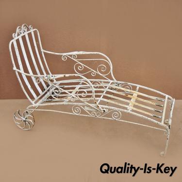 Antique Saltertini Wrought Iron Art Nouveau Reclining Chaise Lounge Garden Chair