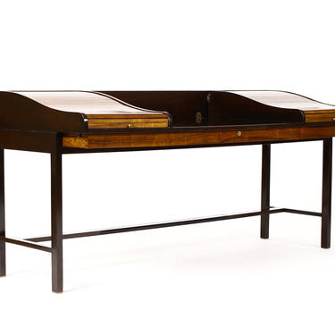 Mid Century Vintage Roll top Partner’s Desk — Edward Wormley for Dunbar — Walnut + Rosewood 