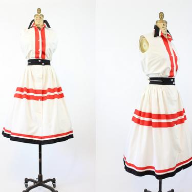 1950s graphic striped cotton dress xs | vintage top and skirt set | new in 