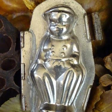 Antique German Dutch Boy Chocolate Mold by Hans Bruhn and Co Hamburg Germany of Pewter Covered Steel, Vintage, Double Sided 