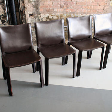 Set of 8 Original 'Cab' Chairs (in dark brown leather) by Mario Bellini for Cassina Italy