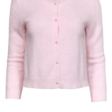525 America - Light Pink Fuzzy Button-Up Cardigan w/ Faux Pearl Buttons Sz M
