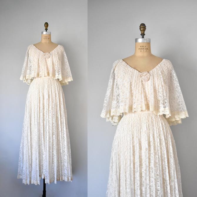Diahann 70s lace wedding dress, 70s dress, lace maxi dress, 70s dress, cottagecore boho 