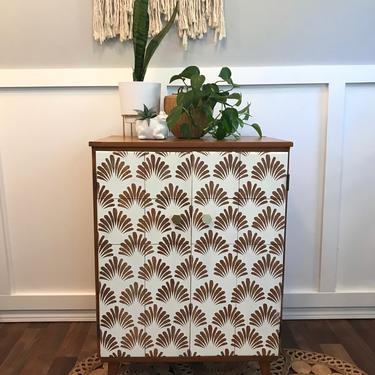 Mid Century Record Cabinet Painted Mid Century Deco Clamshell Spray  Light Wood Solid Oak Bohemian 