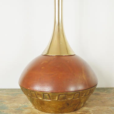 Mid Century Modern Laurel Teak and Brass Table Lamp 
