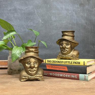 Vintage Brass Bookends Retro 1960s Brass Clown Bookend Set of 2 + Hollow Body + Heavy + Mid Century + MCM + Small Bookshelf + Home Decor 