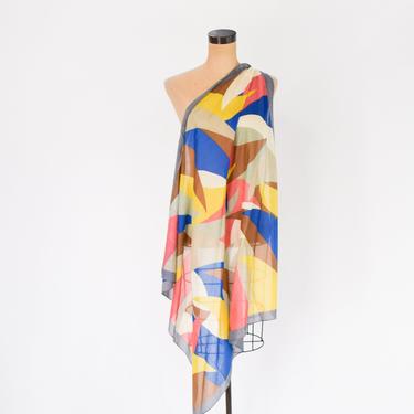 1980s Perry Ellis Geometric Scarf | 80s Colorful Sheer Cotton  Scarf | Perry Ellis 