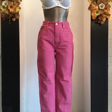 1980s pink jeans, vintage 80s jeans, bongo jeans, 80s denim, 27 waist, high waist jeans, skinny jeans, vintage denim 