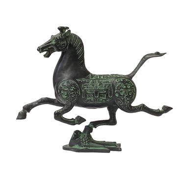 Chinese Black Green Rustic Ancient Artistic Horse Figure Display ws1485AE 