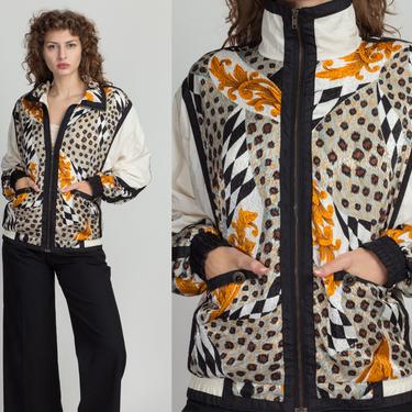 90s Leopard Print Windbreaker - Men's Small, Women's Medium | Vintage Geometric Animal Print Zip Up Track Jacket 