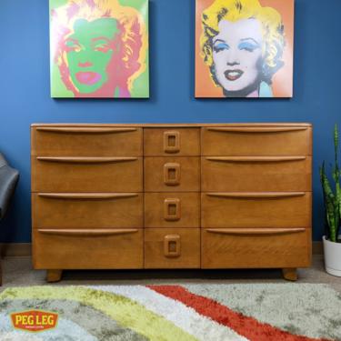 Mid-Century Modern maple 12-drawer dresser with sculpted pulls by Heywood Wakefield