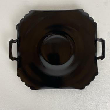 Art Deco Black Amethyst Glass Scalloped edge Serving Tray
