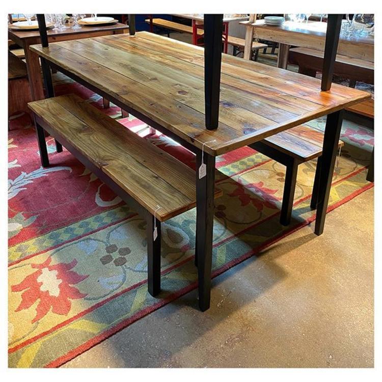 Rustic reclaimed wood dining table / matte black painted legs 72.5” long / 34” wide / 30” 
