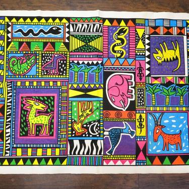 VTG Retro AFRICAN ART TAPESTRY / RUG by DEZIGN INC. Post Modern KEITH HARING ERA