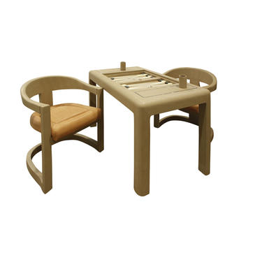 Karl Springer Backgammon Table and Pair of Onassis Chairs in Embossed Lizard 1994 (signed)