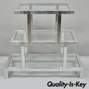 Mid Century Modern 3 Tier Aluminum Glass Milo Baughman Etagere Display Shelf