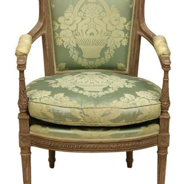 Antique French Louis XVI Style Fauteuil Armchair | Damask Silk | 19th c.