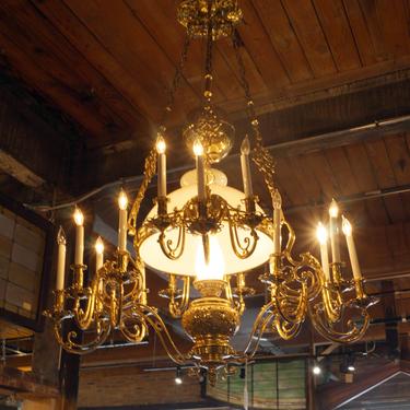 Large Brass Kerosene Converted 17 Light Chandelier
