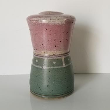 Vintage Green and Pink Pottery Vase. 