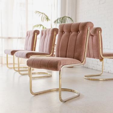 Vintage Mauve & Brass Cantilever Dining Chairs