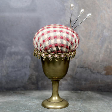 Brass Cup Pin Cushion - Upcycled Vintage Brass Cup turned Pin Cushion - Handmade | Free Shipping 