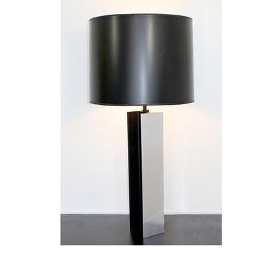 Mid Century Modern Laurel I Beam Black Chrome Table Lamp Orig Shade Finial 1970s 