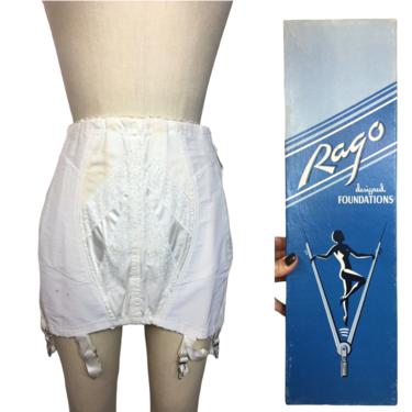 Deadstock 1950s Rago “Cotton” Boned Back 14” Split Hip Girdle Size 32 Original Box Included 