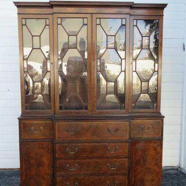Flame Mahogany Inlay Two Part Breakfront China Display Cabinet Cupboard 2366