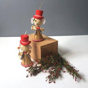 Straw mouse Christmas ornaments - 1980s vintage pair 