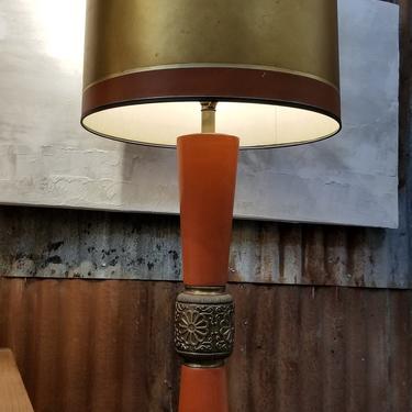 1950's Leather and Brass Large-Scale Table Lamp 
