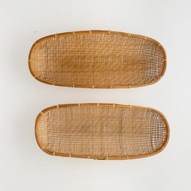 Set of 2 Vintage Bamboo Baskets, Oblong Wicker Baskets, Boho Wall Decor 