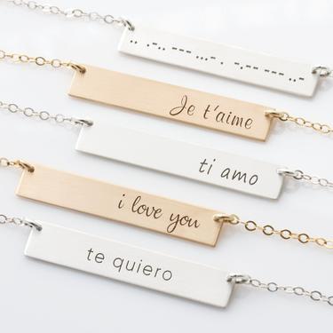 Valentine's Day Gift, I Love You, Je T'aime Necklace in Gold, Silver Rose Gold, Gift for Her, Morse Code Necklace Anniversary Gift for Wife 