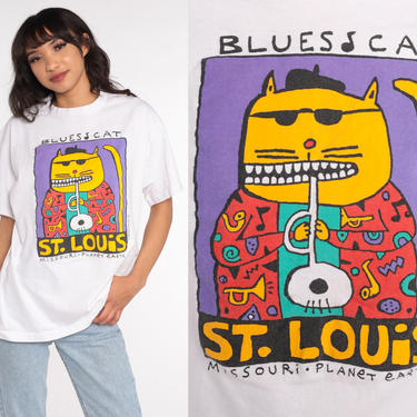 St Louis Shirt Blues Cat Shirt 90s Missouri Tshirt Musician Band Shirt Graphic Funny Shirt Retro Shirt Vintage T Shirt 1990s Large xl l 