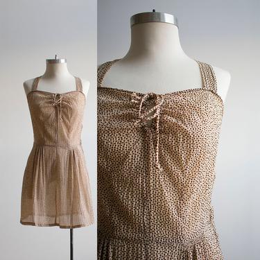 Vintage 1950s Polka Dot Dress / Polka Dot Lingerie / Vintage Sheer Dress / Vintage Nude Sheer Dress / Vintage Nightgown / 1950s Nightgown XS 