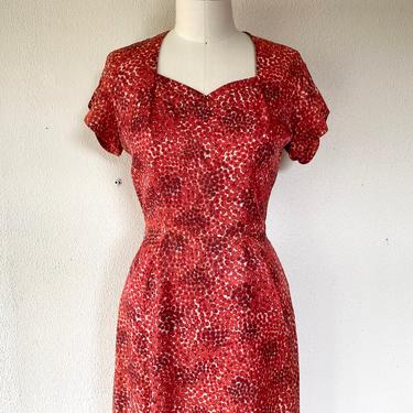 1940s Red and white print dress 