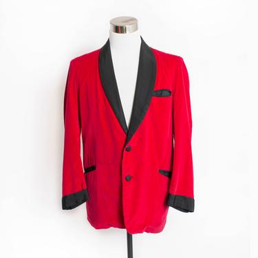 Vintage 60s TUXEDO JACKET -  Men's VELVET Red &amp; Black Smoking Jacket - Medium 44&amp;quot; 