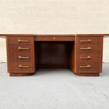 Art Deco Executive Desk by Stow & Davis in Walnut and Leather