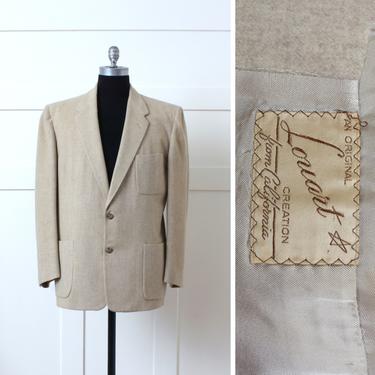 vintage 1950s mens 2 button blazer • ivory wool flannel jacket with patch pockets by Louart California 