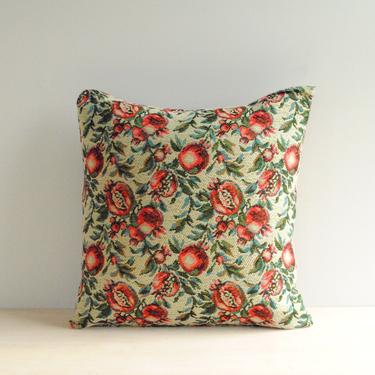 Vintage Pomegranate Tapestry Throw Pillow in Red, Green, and Blue, 15.5&amp;quot; x 15&amp;quot; Throw Pillow 