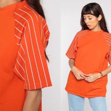 70s Raglan Shirt Orange Mesh Tshirt Ringer Tee TShirt 70s Striped Top 1970s T Shirt Raglan Sleeve Sports Retro Vintage Large 