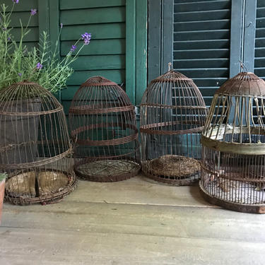 1 French Wire Birdcage, Handmade, Round Bird Cage, Farmhouse, Rustic Garden, 4 Available 