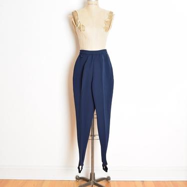 vintage 70s snow ski pants navy blue high waisted stirrup leggings EDELWEISS XS clothing 