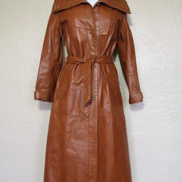 Vintage 1970s Imperial Brown Leather Trench Coat, Small Women 