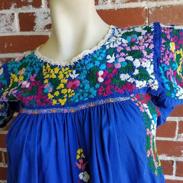 Vintage 70s/80s Blue Oaxacan Cotton Dress 