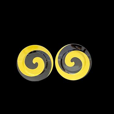 Vintage Modern 1970s Whimsical Black and Yellow SWIRL Luncheon Plates Set of 2 Fitz and Floyd Japan Japanese 
