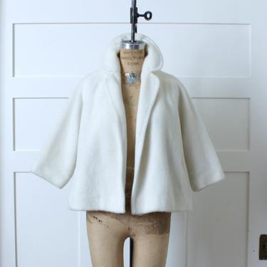 vintage 1950s - early 1960s short swing coat • plush fuzzy white coat with open fit 