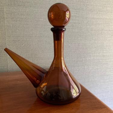 Mid Century Modern Porron Cruet Amber Glass Wine Decanter 
