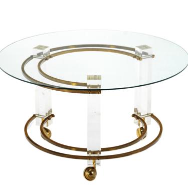 Lucite & Brass Coffee Table on Casters by Charles Hollis Jones 